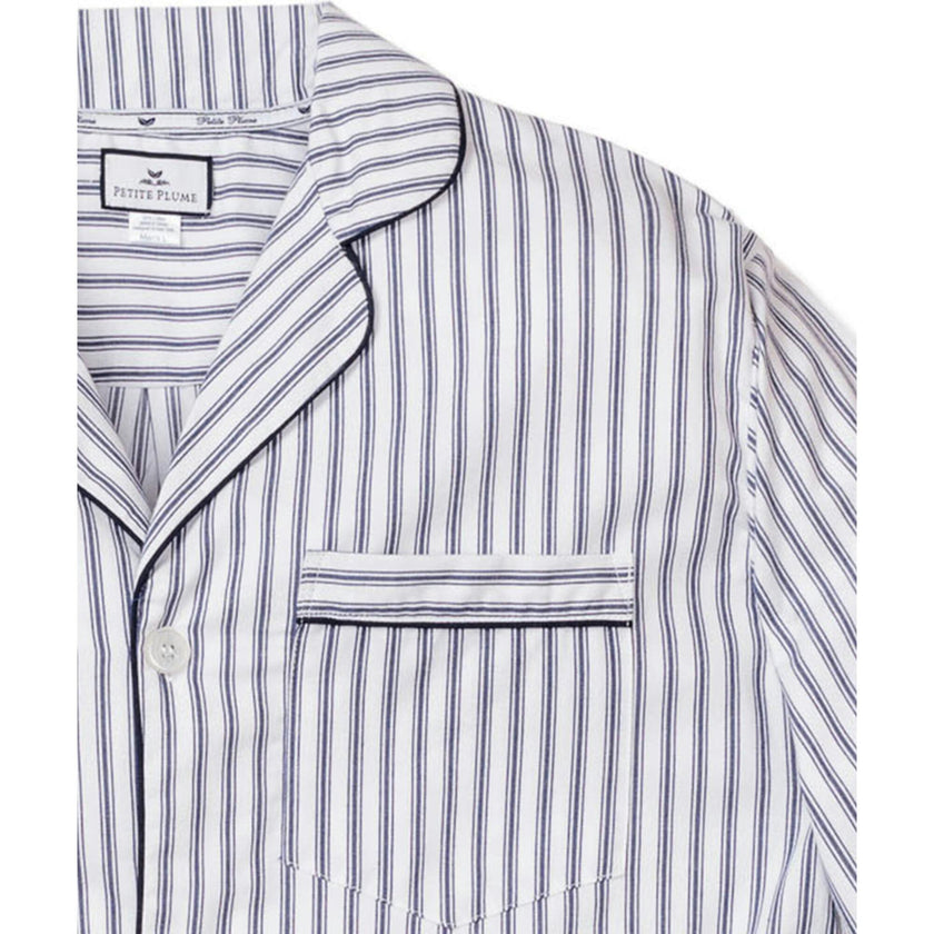 Men's Twill Pajama Set in Navy French Ticking