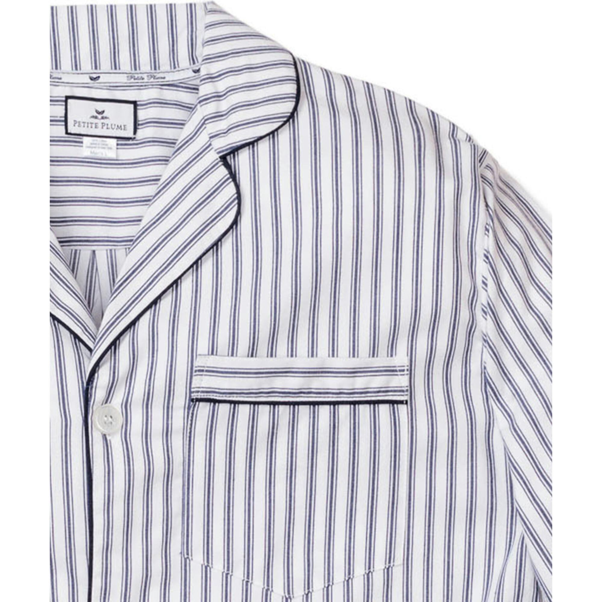 Men's Twill Pajama Set in Navy French Ticking
