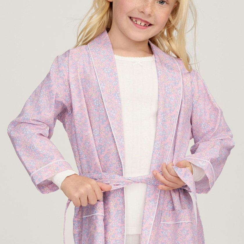 Kid's Twill Robe in Fleur Blush