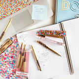 Packed Party To the Point Confetti Floating Ballpoint Pens Set of 3 - Refillable Retractable Gold Pens with Floating Confetti Tops and Smooth Black Ink