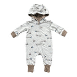 Boys Terry Zip Romper in Fern Checkered