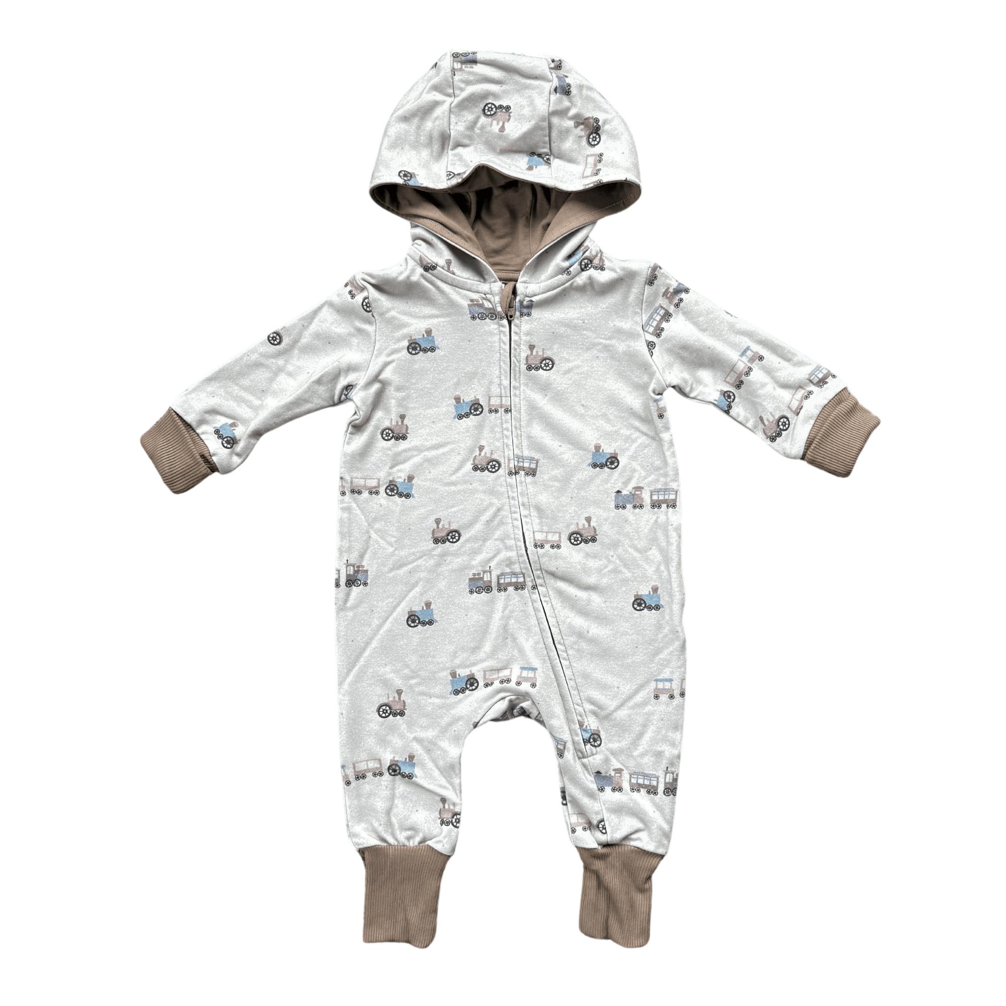 Boys Terry Zip Romper in Fern Checkered