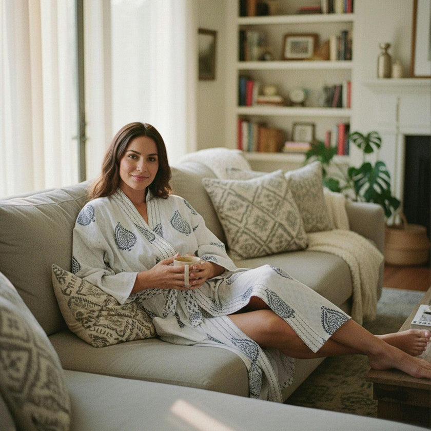 Block-Printed Cotton Women's Robe