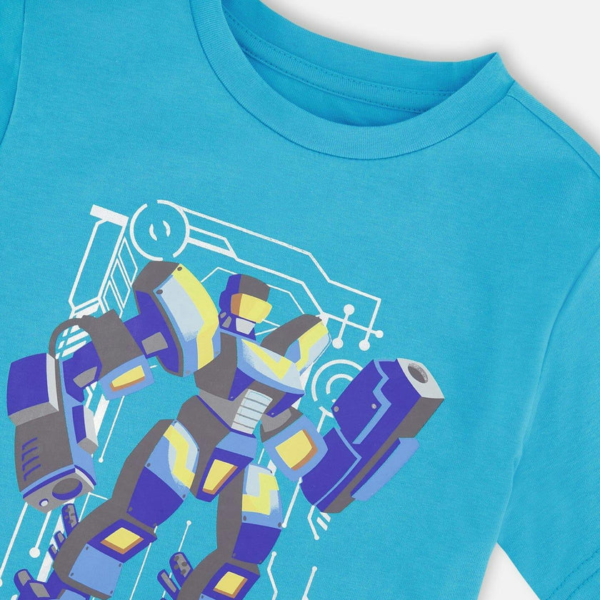 Organic Cotton Jersey T-Shirt With Print Sky Blue