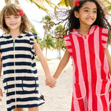 Girls Terry Coverup - Wide Blue Stripe