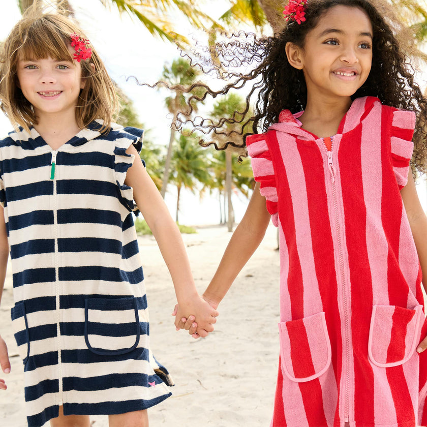 Girls Terry Coverup - Wide Blue Stripe
