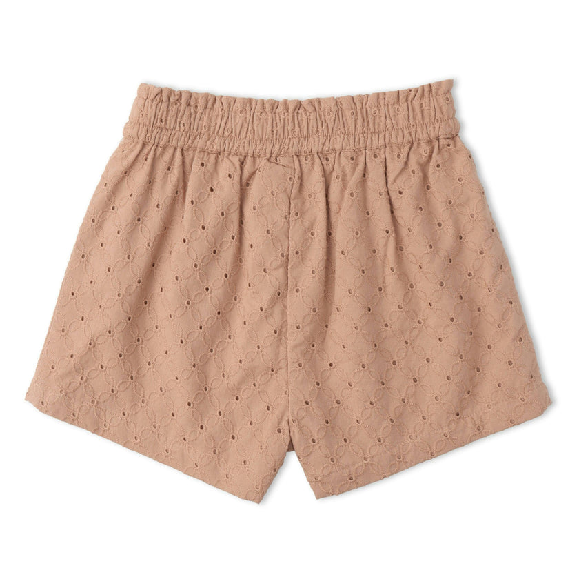 Organic Eyelet Flutter Top And Shorts Set - Clay Eyelet