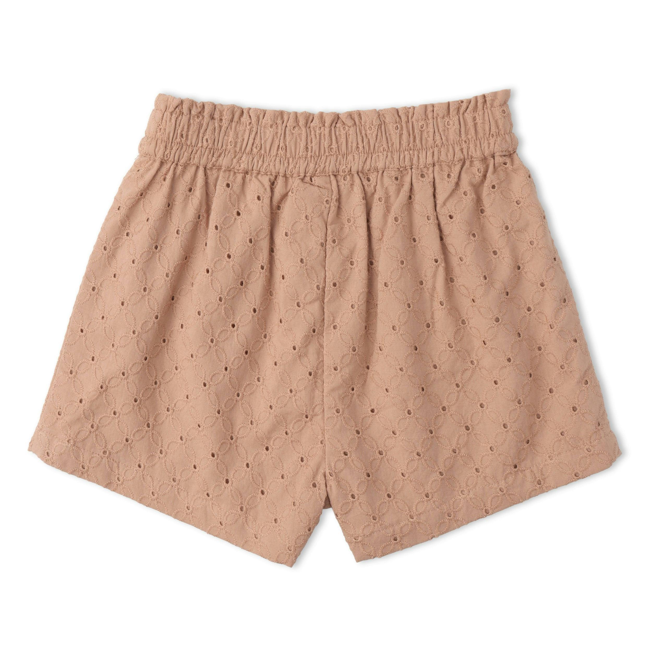 Organic Eyelet Flutter Top And Shorts Set - Clay Eyelet