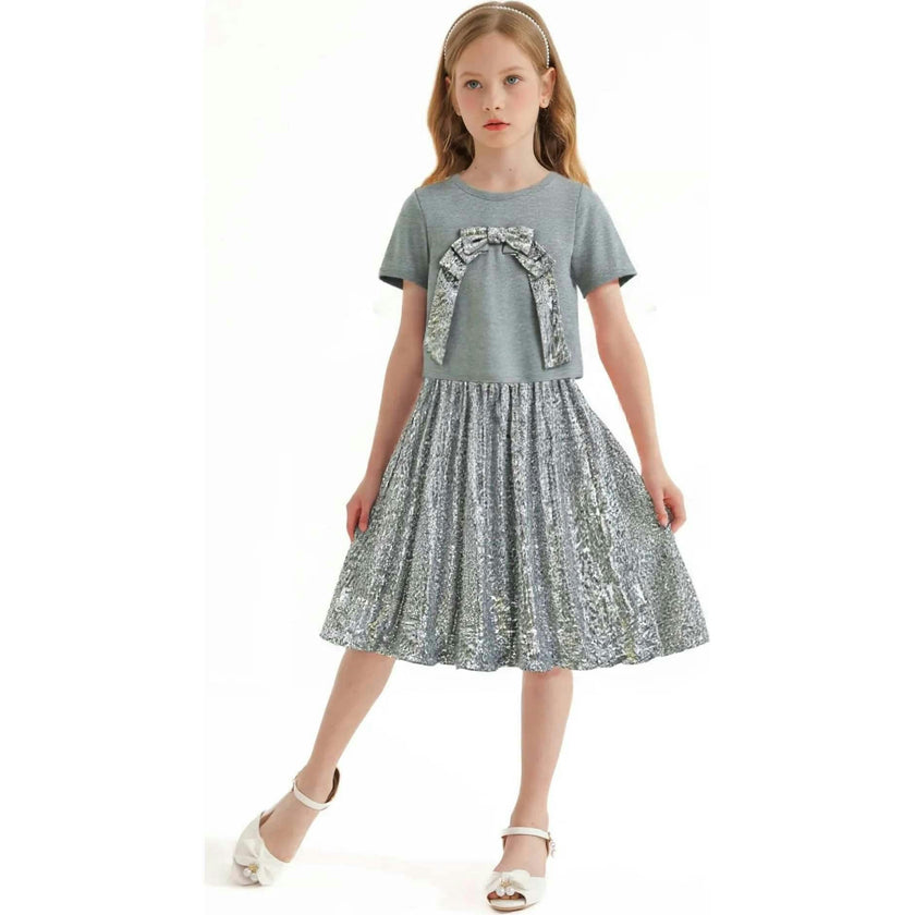 Sequin Bow T-shirt & Skirt Set
