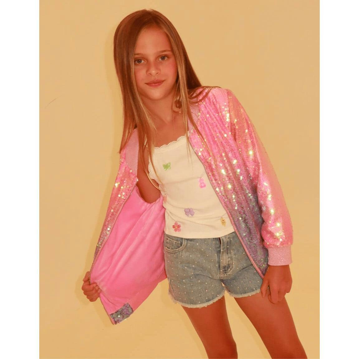 Bubble Gum Shimmer Sequin Bomber