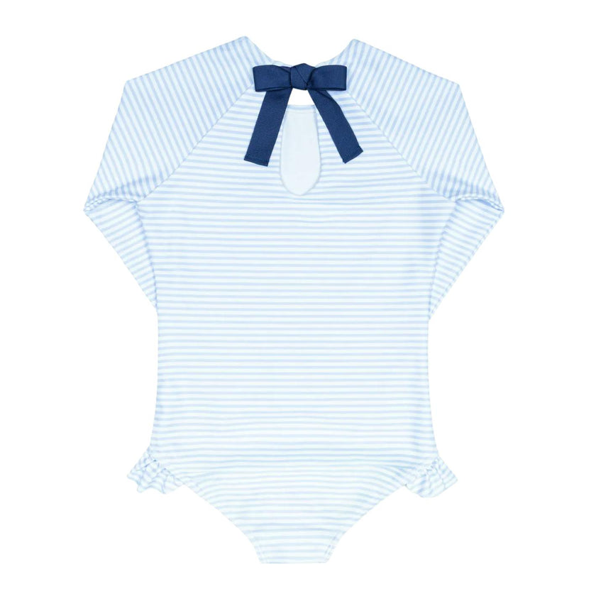 girls powder blue stripe rashguard one piece