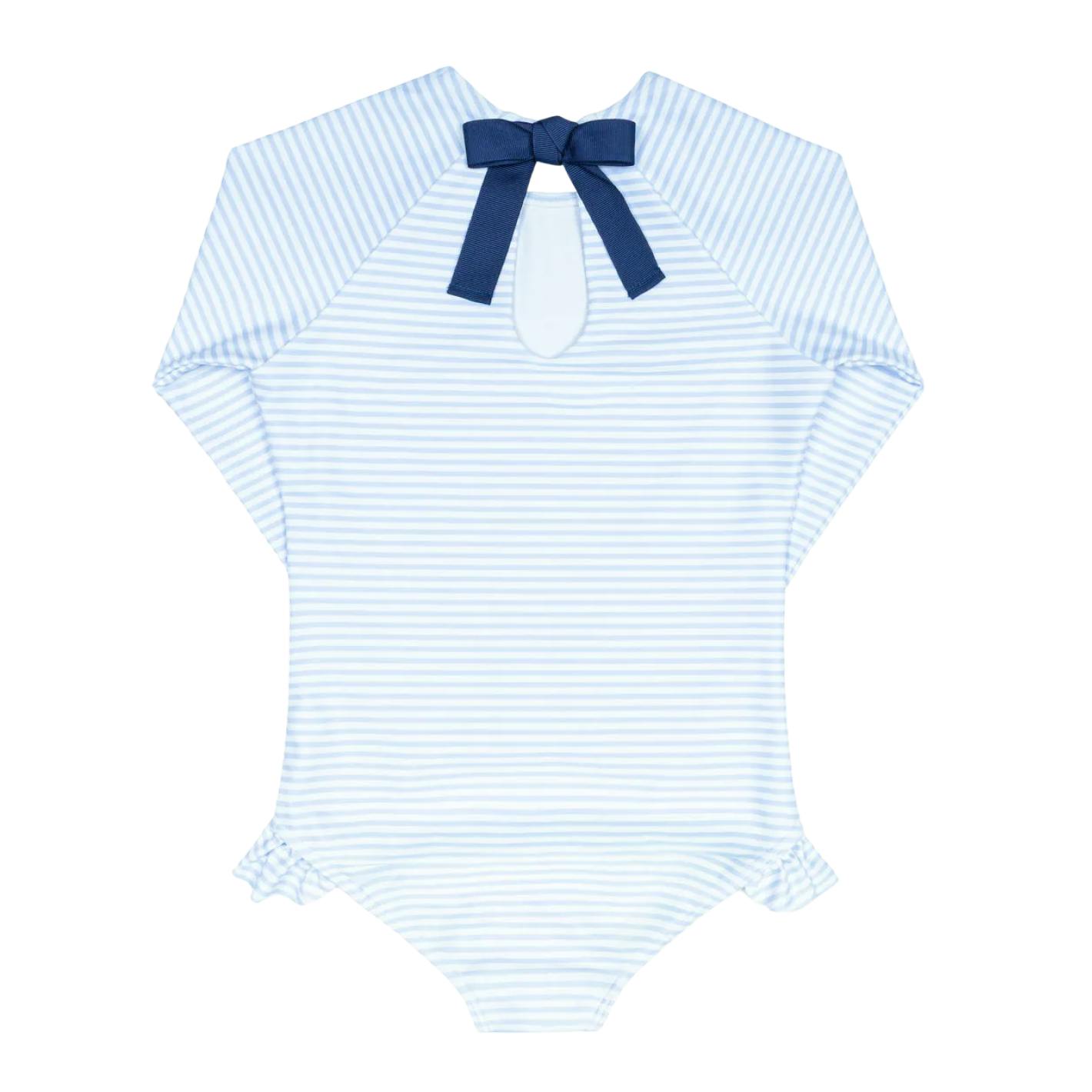 girls powder blue stripe rashguard one piece