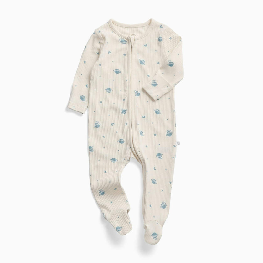 Space Ribbed Clever Zip Baby Pajamas