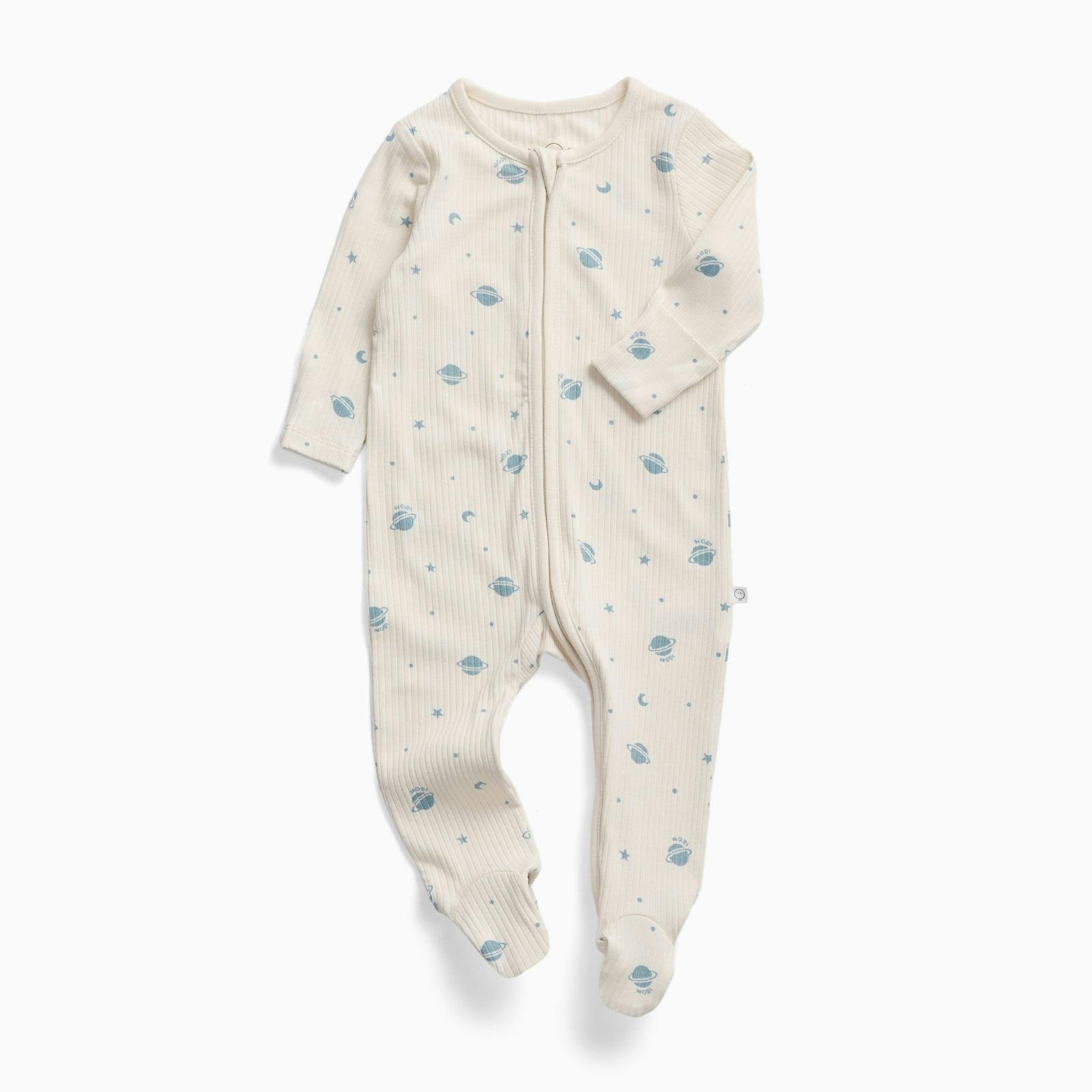 Space Ribbed Clever Zip Baby Pajamas