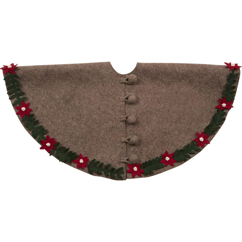 Handmade Felt Poinsettia Border Gray Christmas Tree Skirt 60"