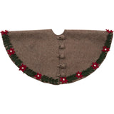 Handmade Felt Christmas Tree Skirt - Poinsettia Border on Gray - 60"