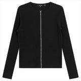 Thin Ribbed Crop Zipper Bomber