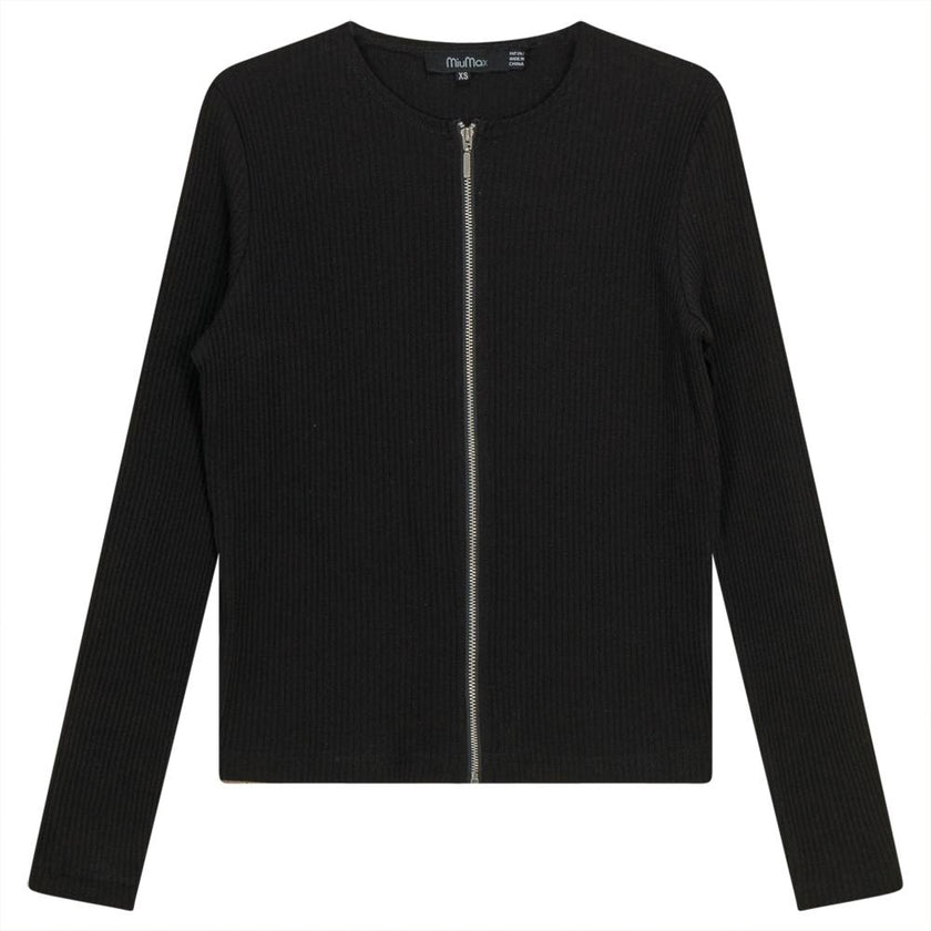 Thin Ribbed Crop Zipper Bomber