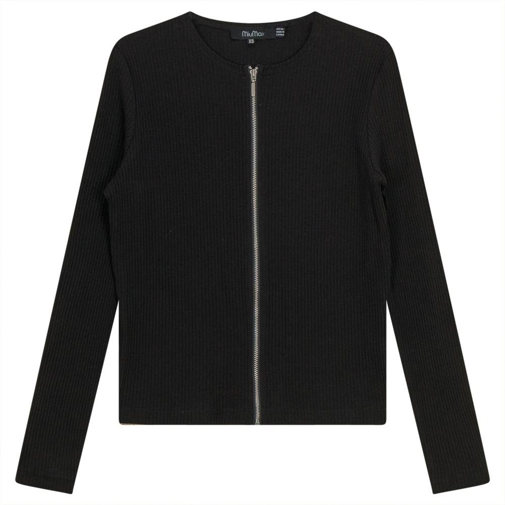 Thin Ribbed Crop Zipper Bomber