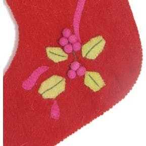 Holly Berry Red Hand Felted Wool Christmas Stocking