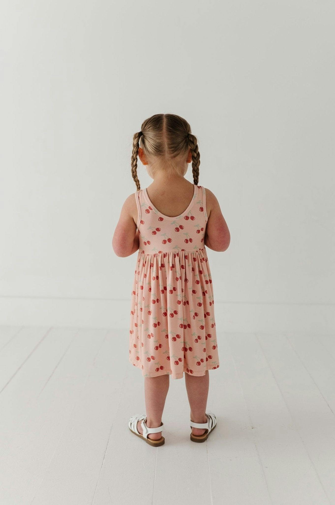 Girls Henley Tank Dress in Cherries