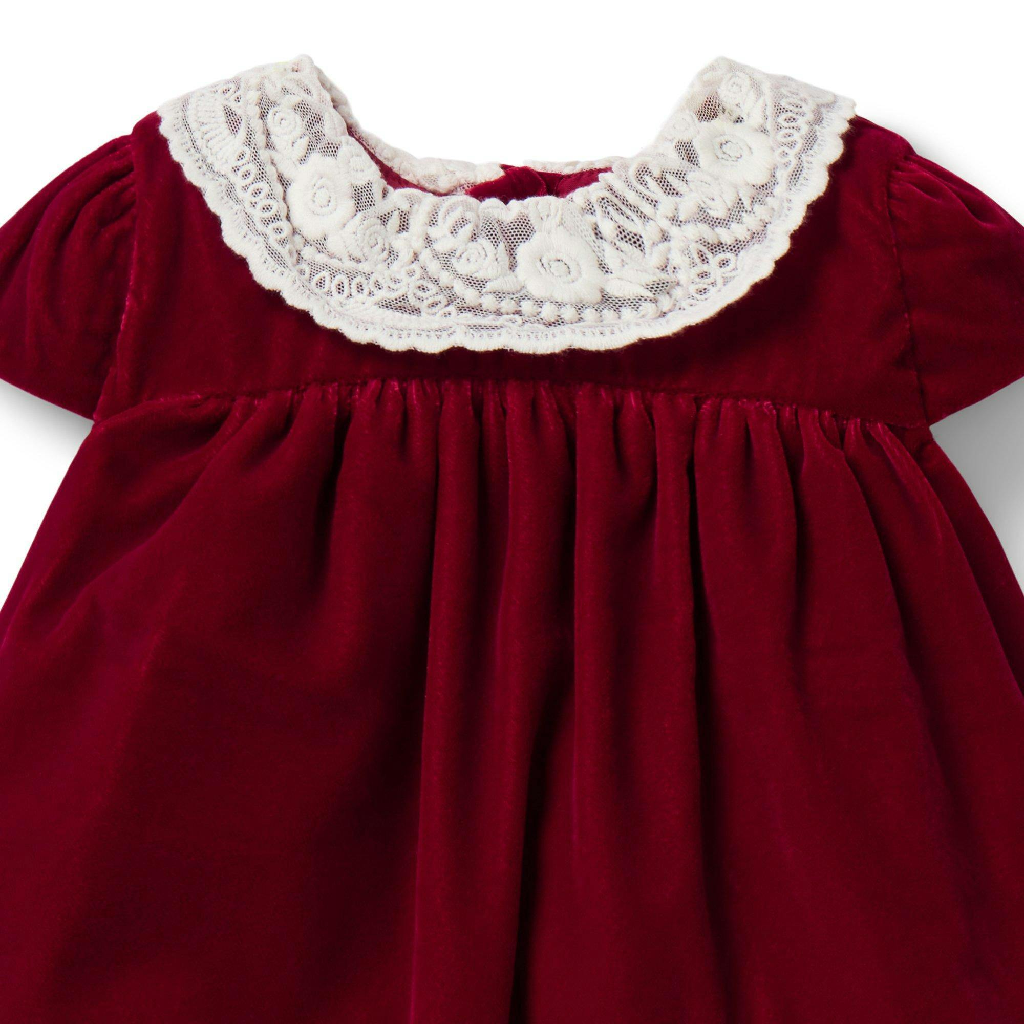 The Velvet Lace Collar Baby Dress, red