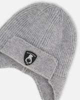 Lined Baby Knit Hat With Ears And Strings Heather Gray