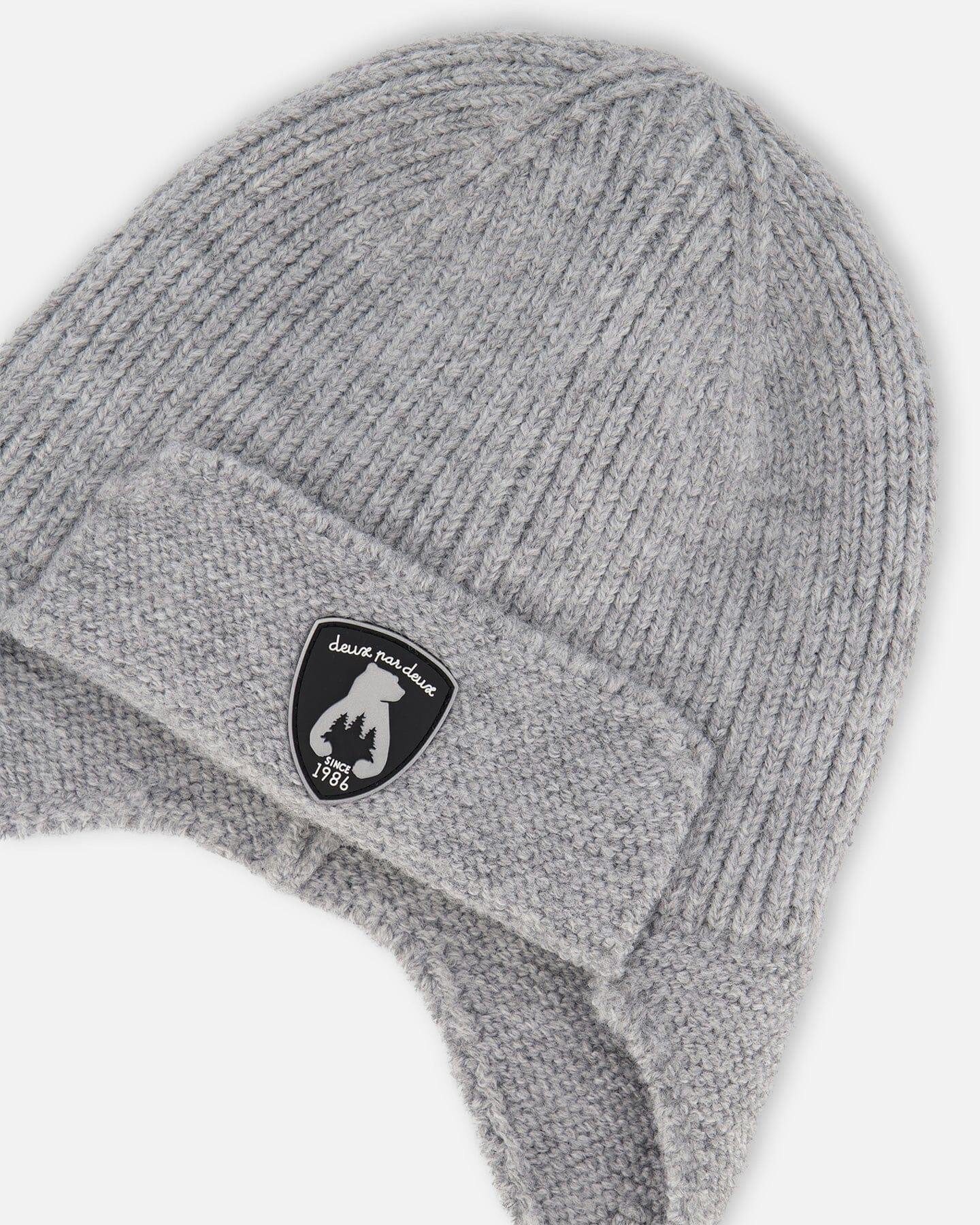 Lined Baby Knit Hat With Ears And Strings Heather Gray