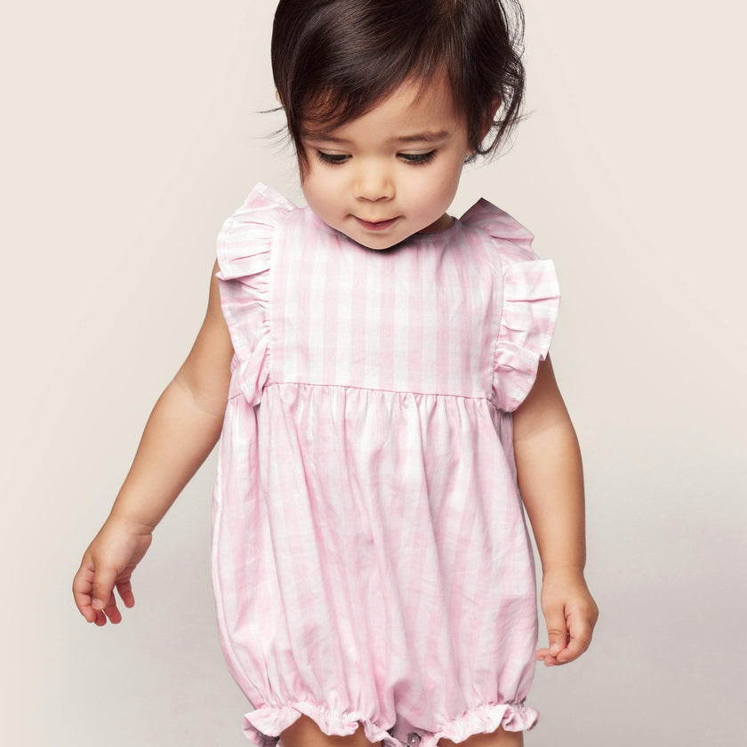 Baby's Twill Ruffled Romper in Pink Gingham