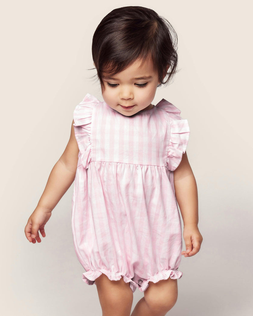 Baby's Twill Ruffled Romper in Pink Gingham