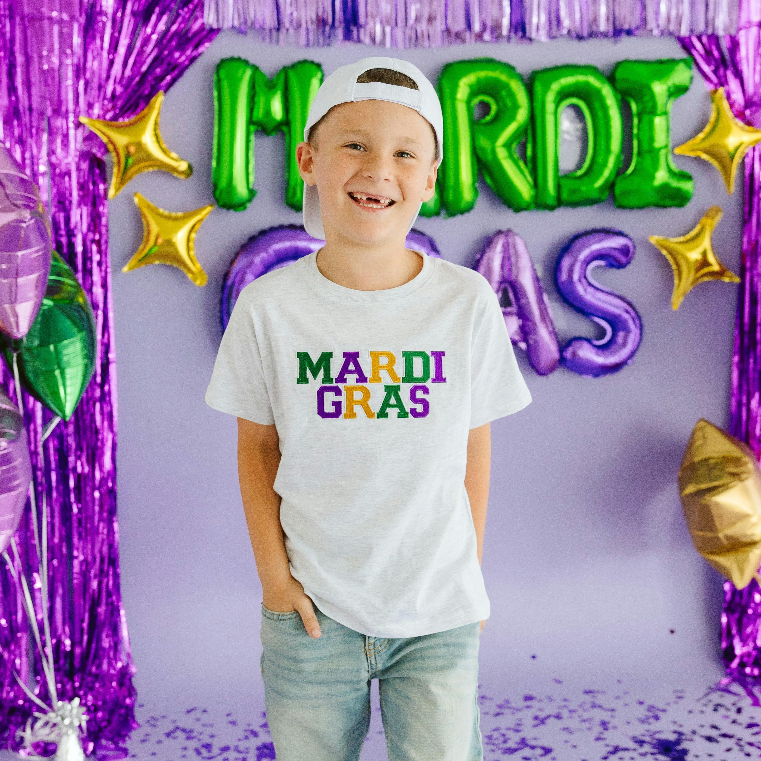 Mardi Gras Patch Short Sleeve T-Shirt - Ash