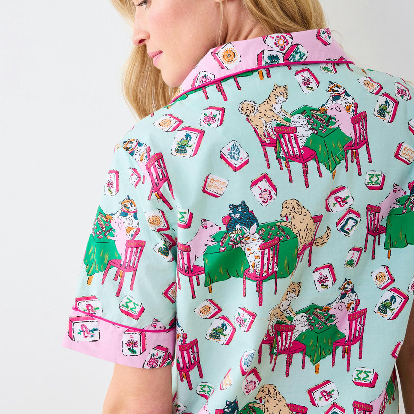 Mah Jongg Menagerie - Short PJ Set - Pale Jade