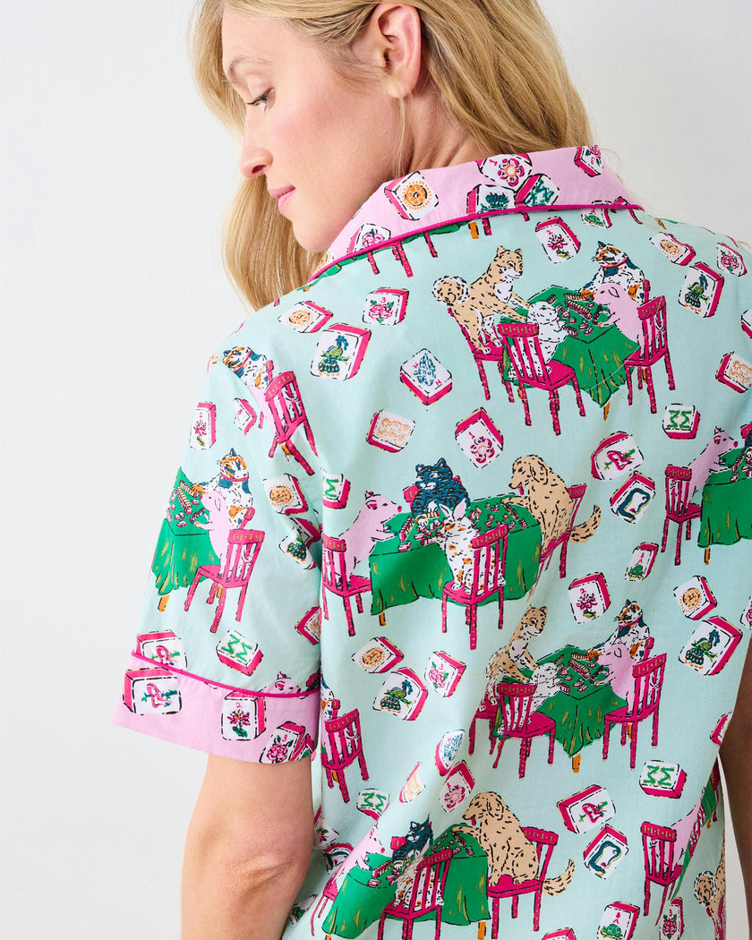Mah Jongg Menagerie - Short PJ Set - Pale Jade