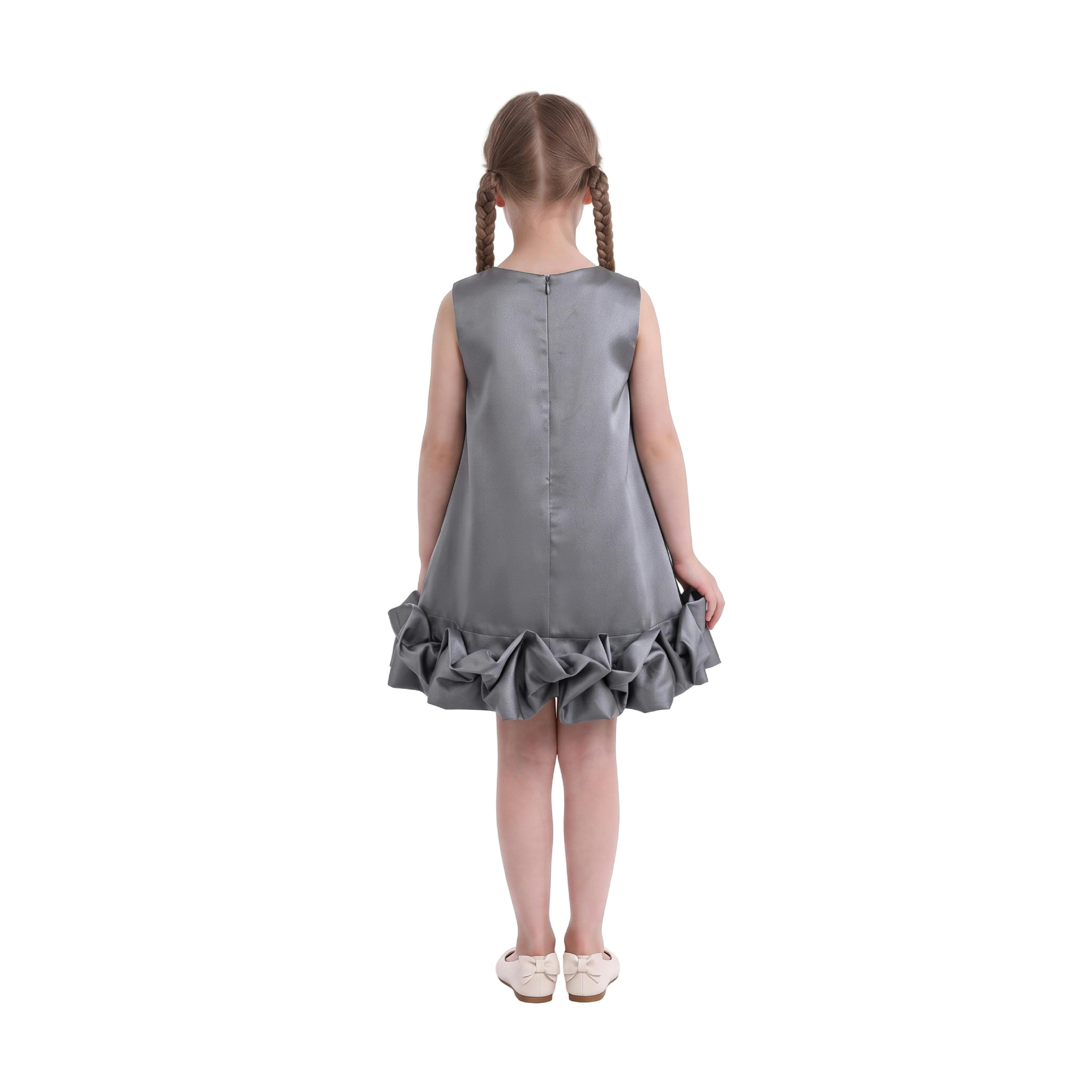 Gray Clarette Satin Ruffle-Hem Dress