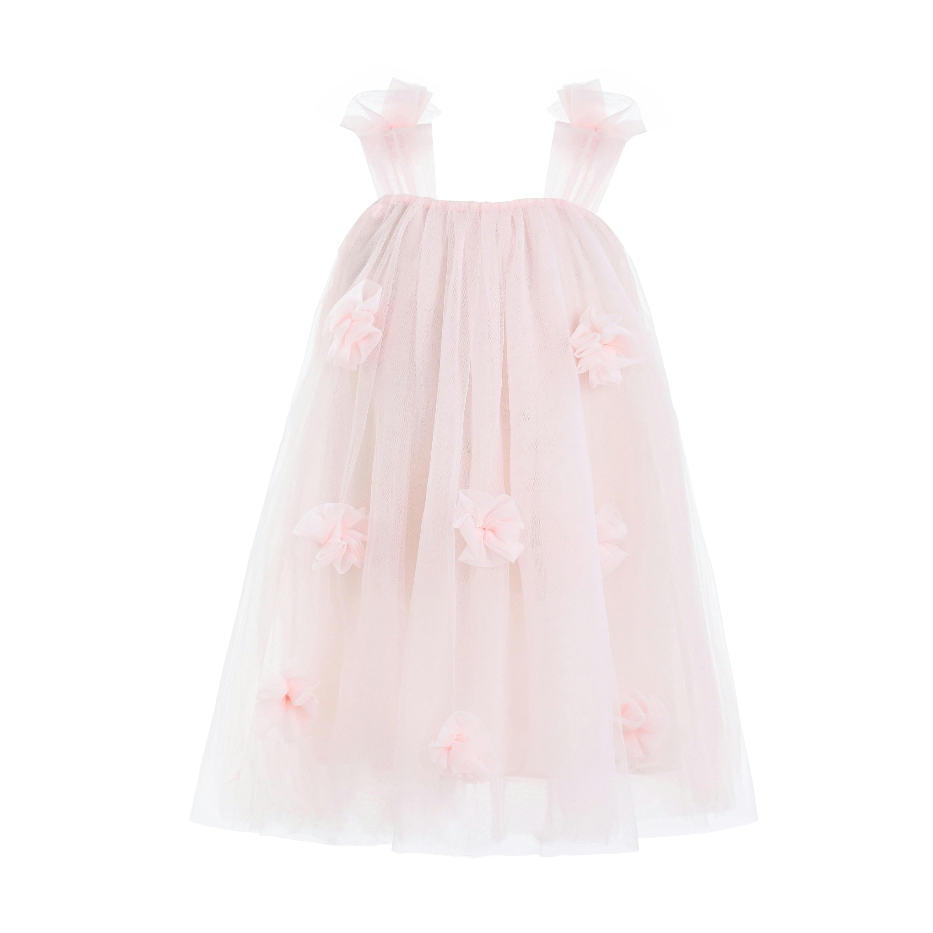 Pink Flower-Embellished Tulle Dress