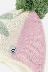 Winter Peruvian Knit Hat with Pompom Lavender Pink and Green
