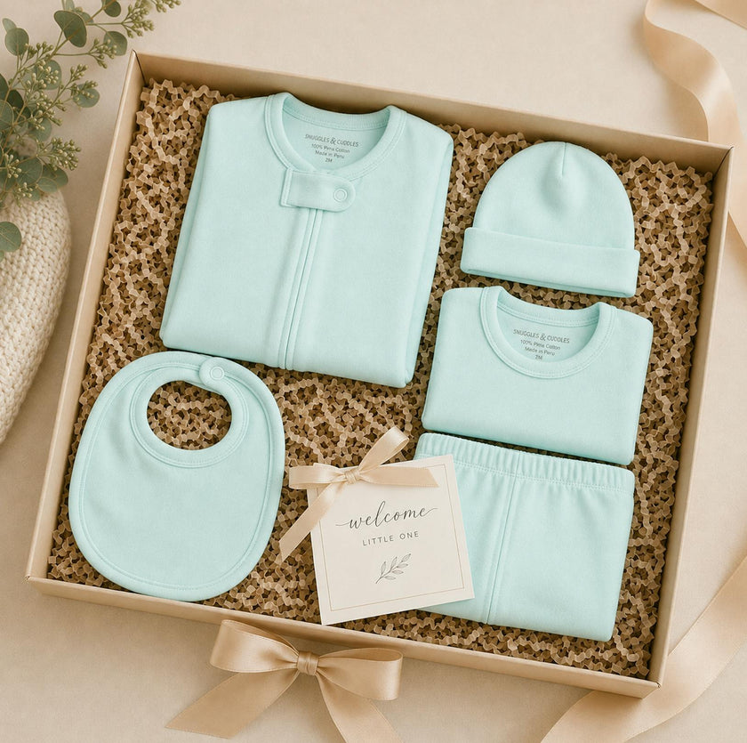 Pima Cotton 5 -Piece Newborn Layette Set | Hypoallergenic Baby Gift Set