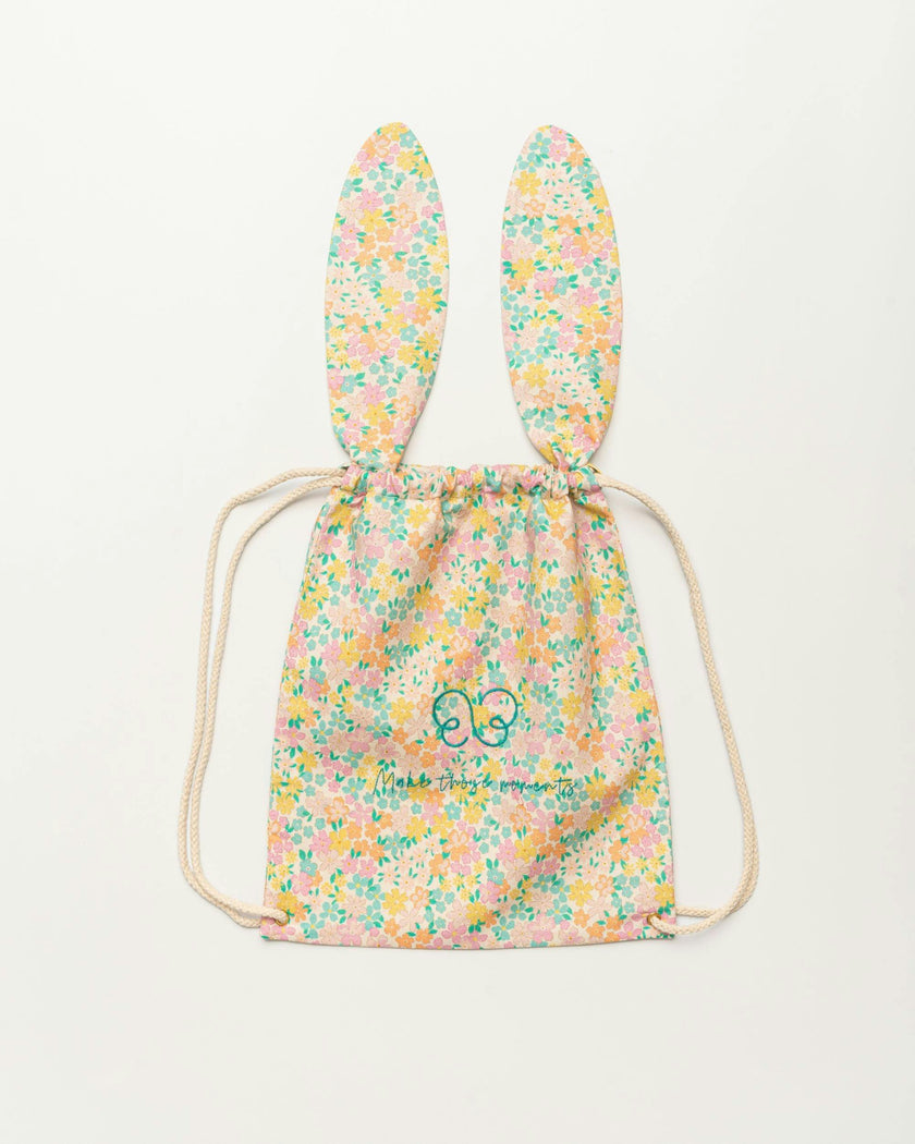 Bunny Drawstring Backpack - Emma Floral Mint