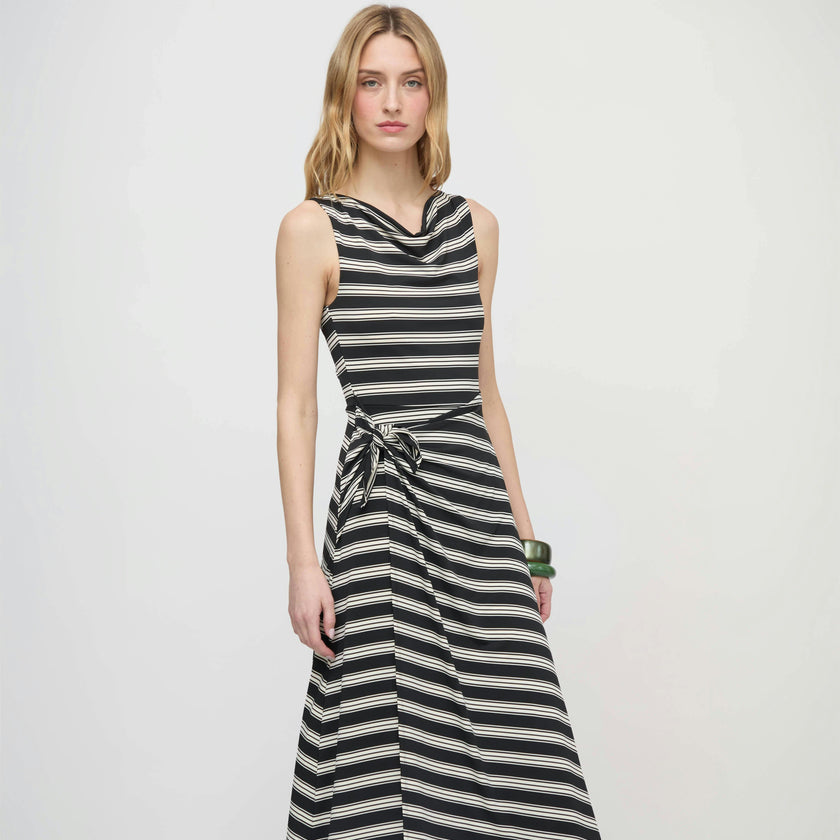 The Jayne Dress - Black/Ivory Stripe