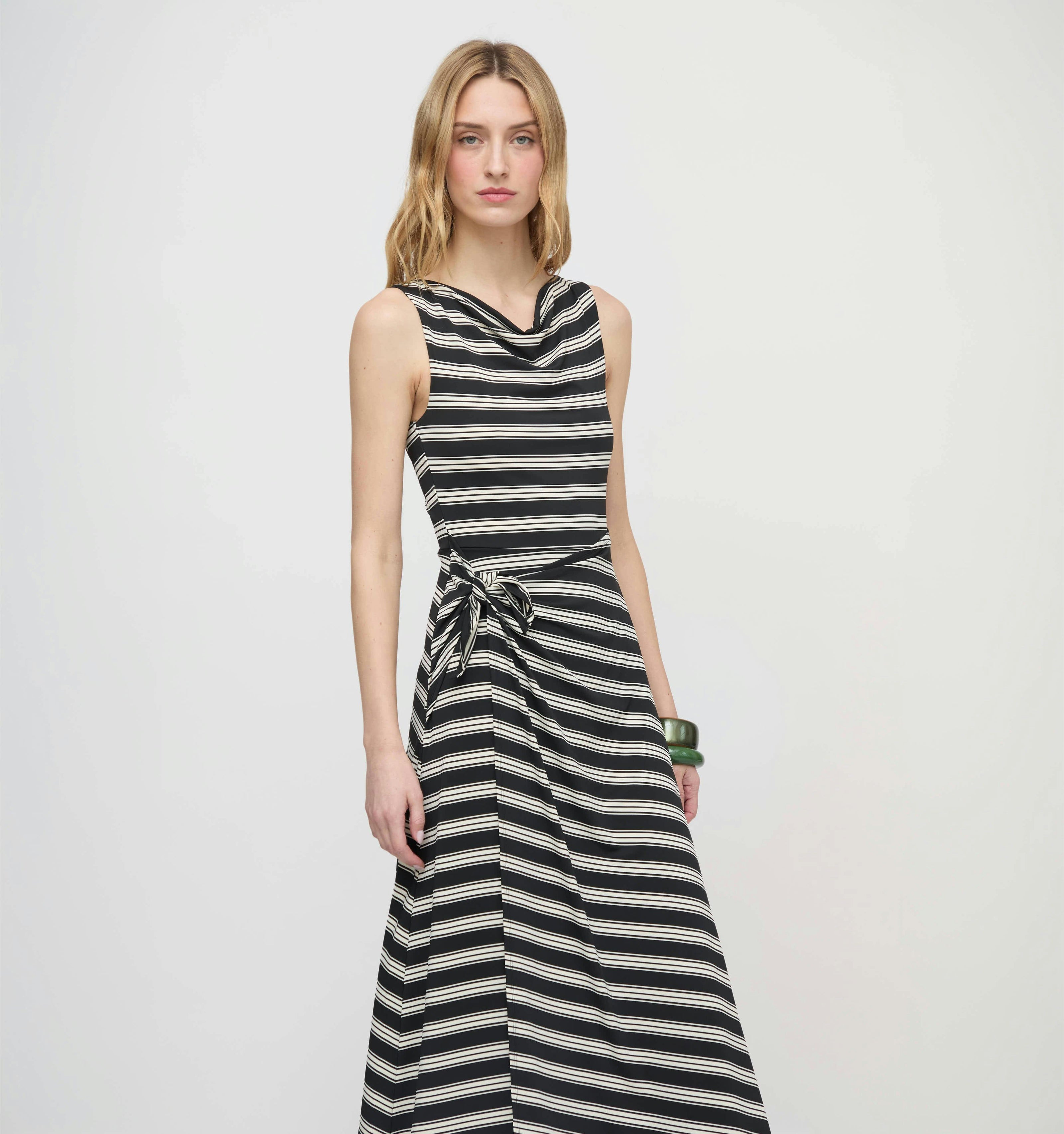 The Jayne Dress - Black/Ivory Stripe