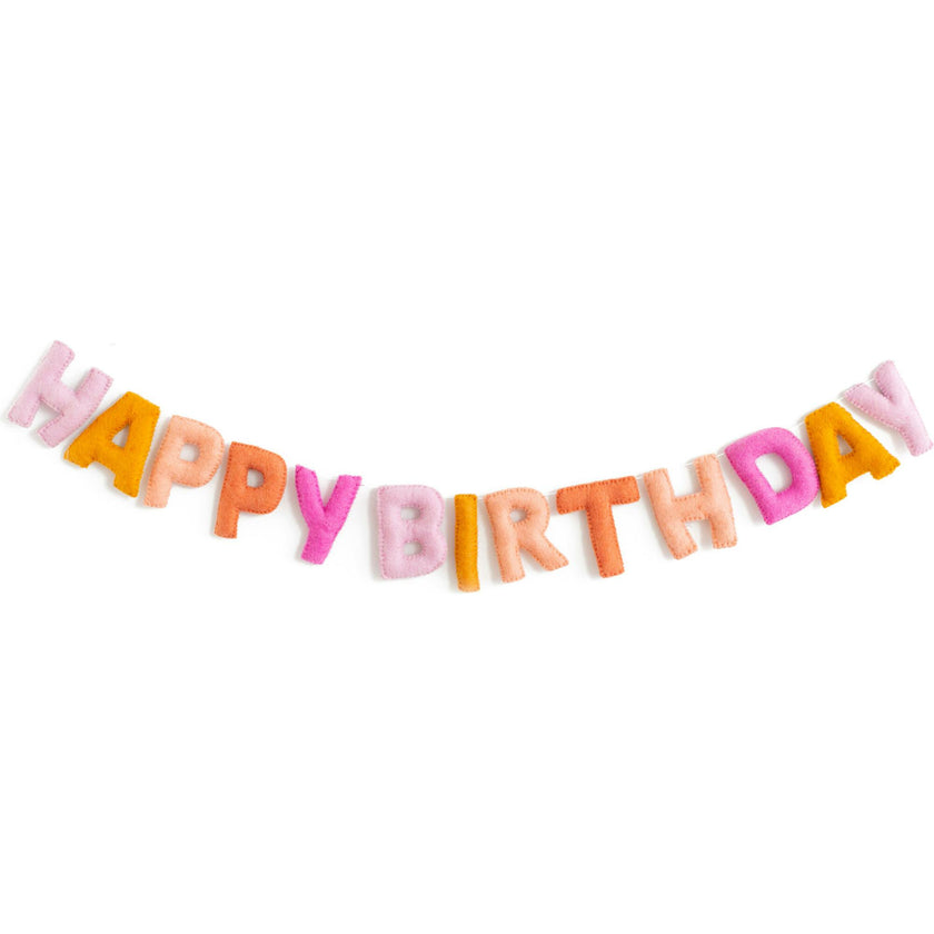 Happy Birthday Wool Felt Garland, Pink