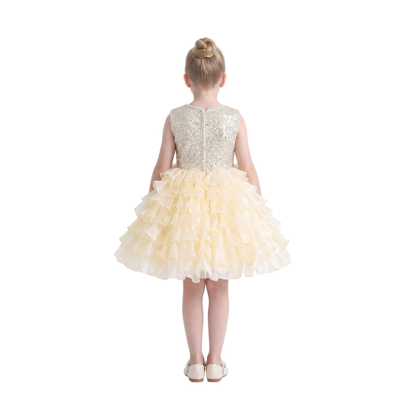 Cream Lucinda Sequin Ruffle Dress
