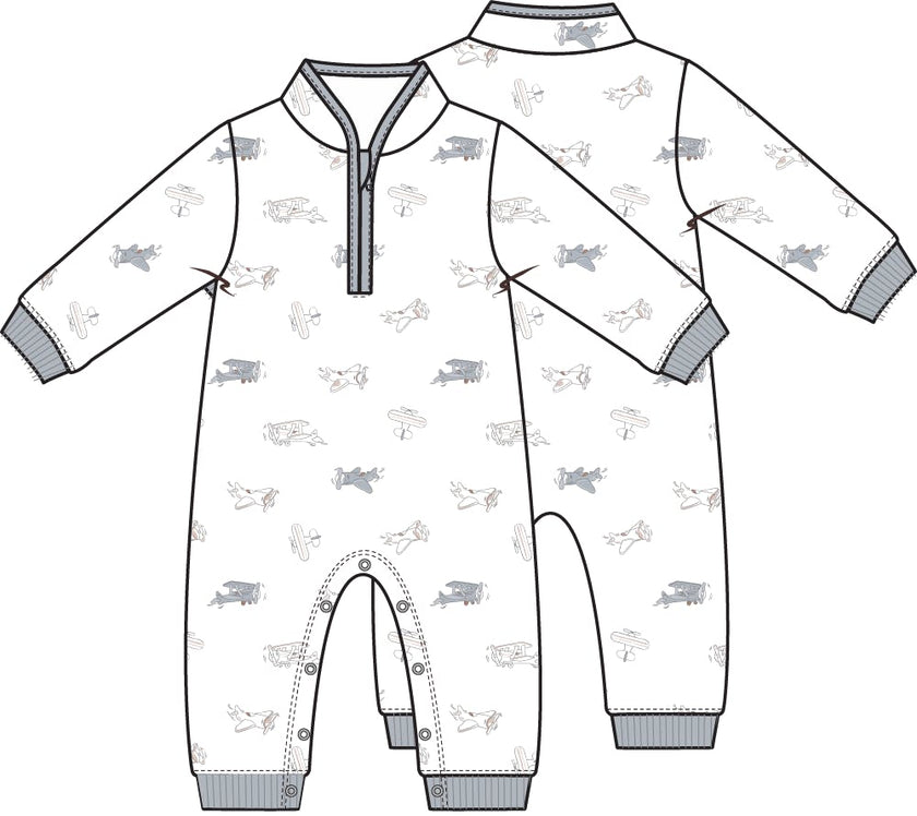 Vintage Airplane Pilots - Zip Neck Romper