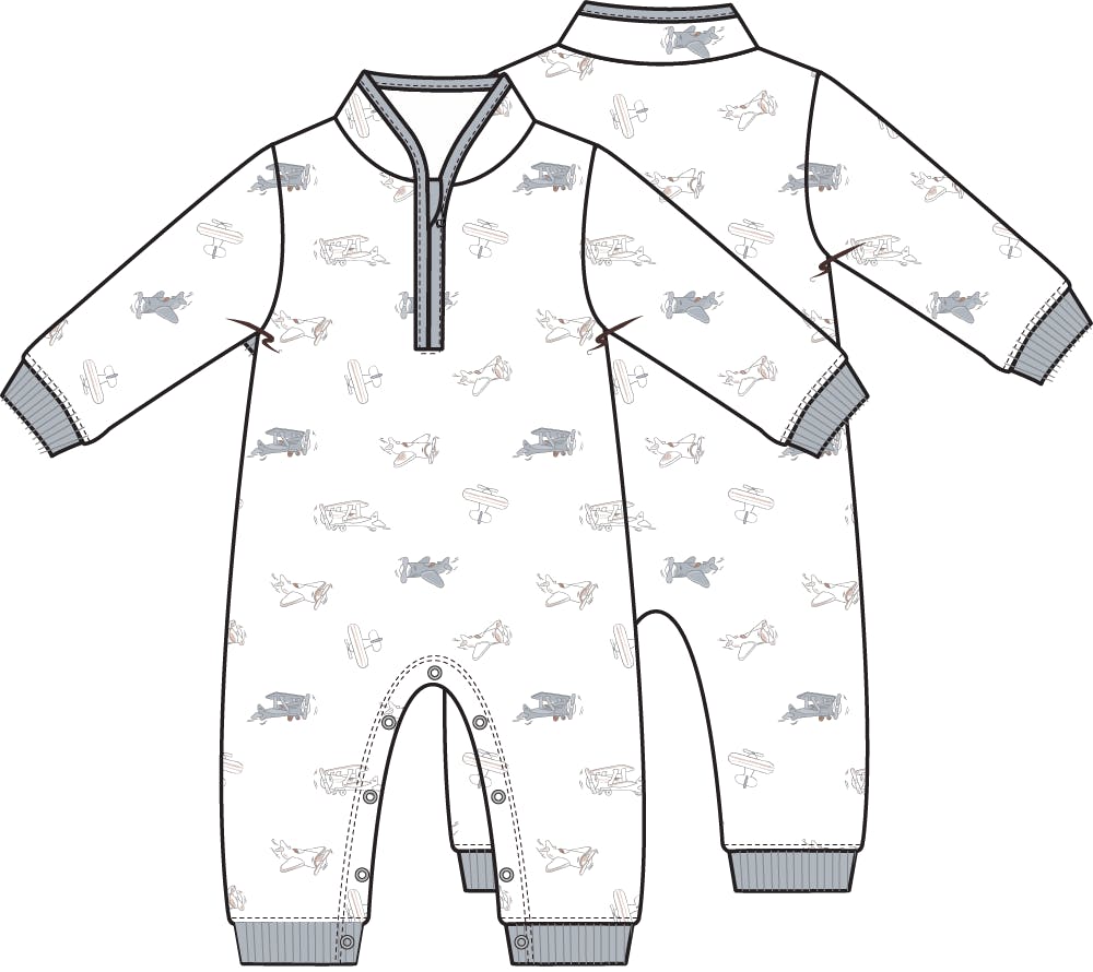 Vintage Airplane Pilots - Zip Neck Romper