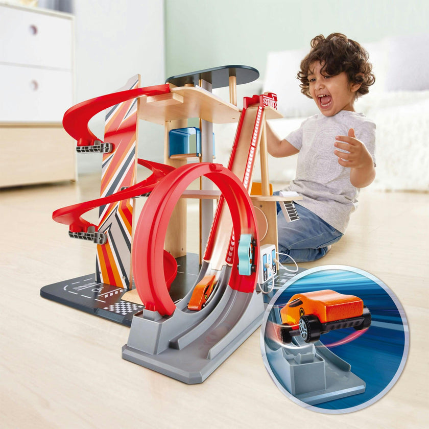 Stunt Garage Wooden High-Rise Car Parking Lot Playset