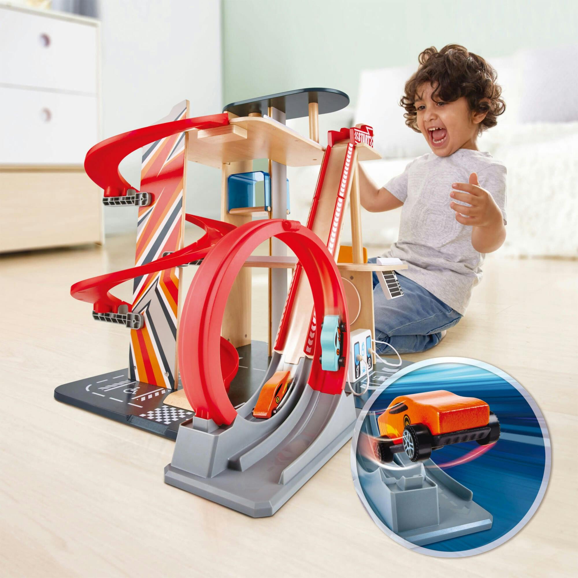 Stunt Garage Wooden High-Rise Car Parking Lot Playset