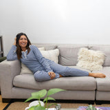Women's Marina Jersey Long PJ Set - Navy Stripe Organic Stretch Cotton