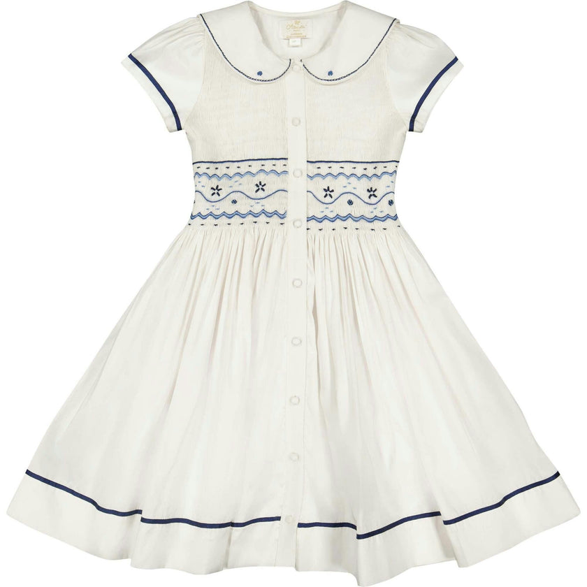 Riviera White Short Sleeve Smocked Dress