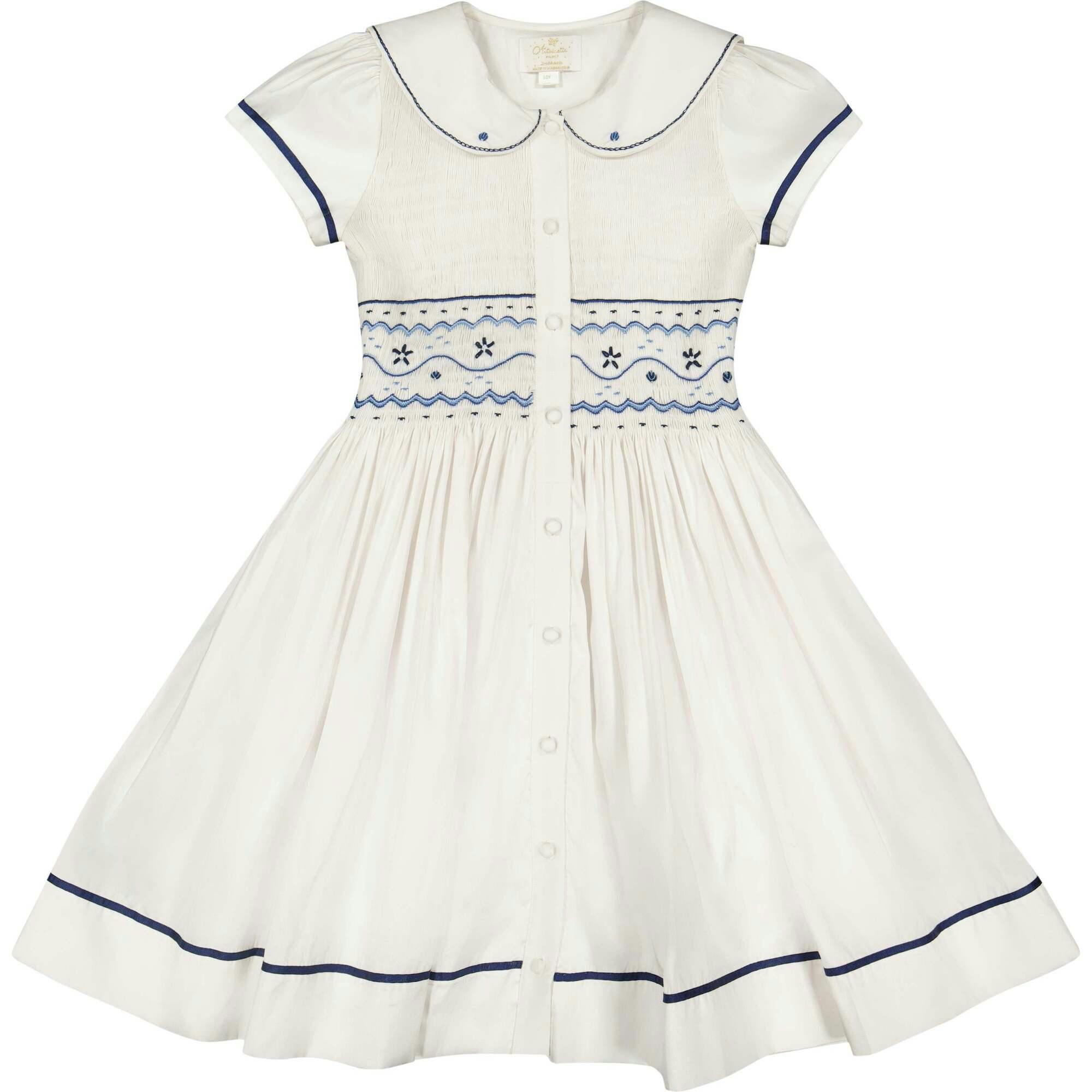 Riviera White Short Sleeve Smocked Dress
