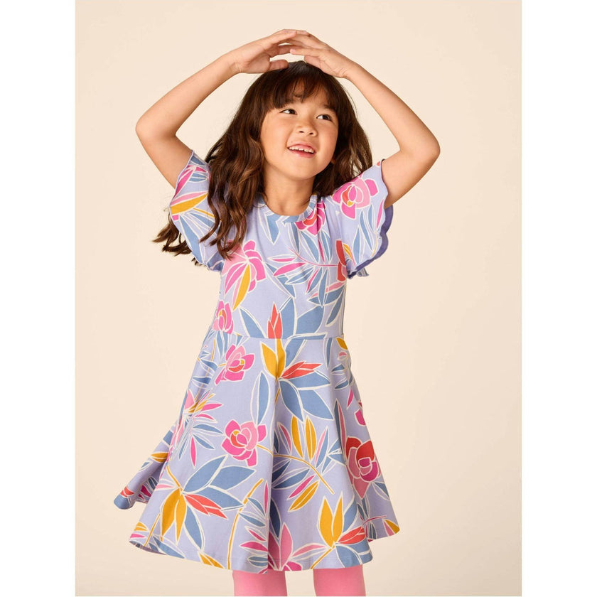 Flutter Sleeve Twirl Dress, Blue